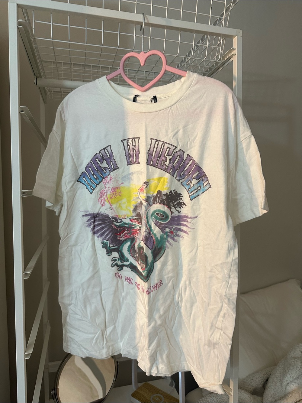 Bershka White Graphic Short Sleeve Tee with Multicolor Print